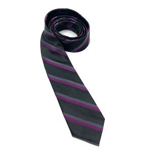 Original Penguin Men's Paxton Stipe 100% Silk Tie Black and Purple